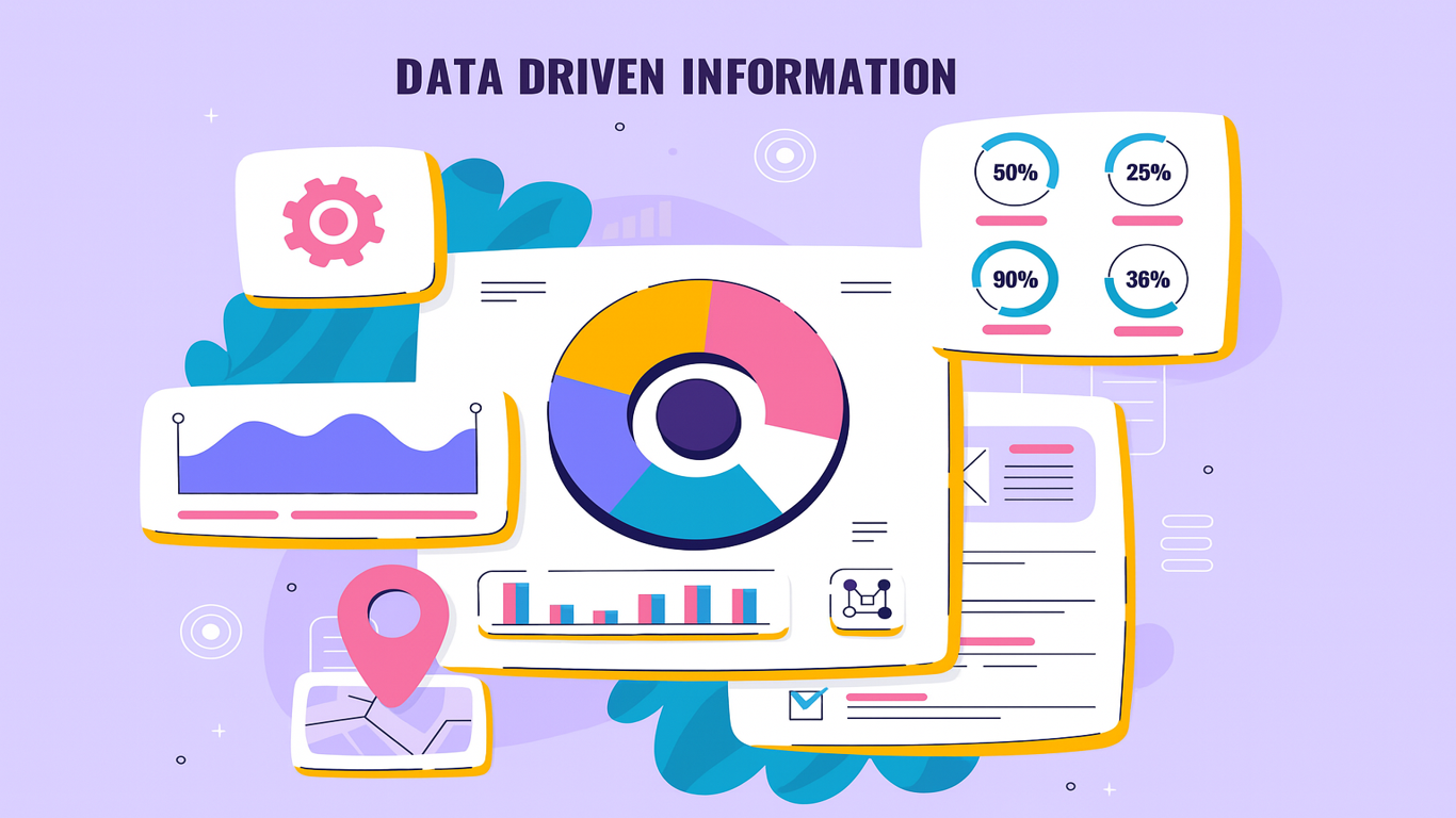 Data analytics dashboard with charts and icons representing data‑driven decision making